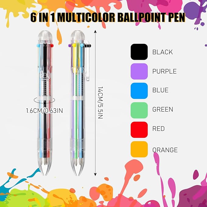 Handepo 360 Pcs 6 in 1 Multicolor Ballpoint Pen Bulk 0.5 mm 6 Color Retractable Ballpoint Pack Colorful Ink Rainbow Pen Supplies Party Favors for Office School Teacher Gift Carnival Reward