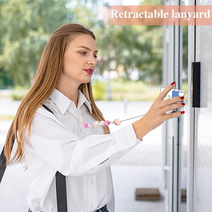 6 in 2 Set Retractable Lanyard for ID Badges, Teacher Lanyard with Badge Holders Beaded Cute Lanyards for ID Badges Keys Teacher Appreciation Gifts Office Gift for Coworkers