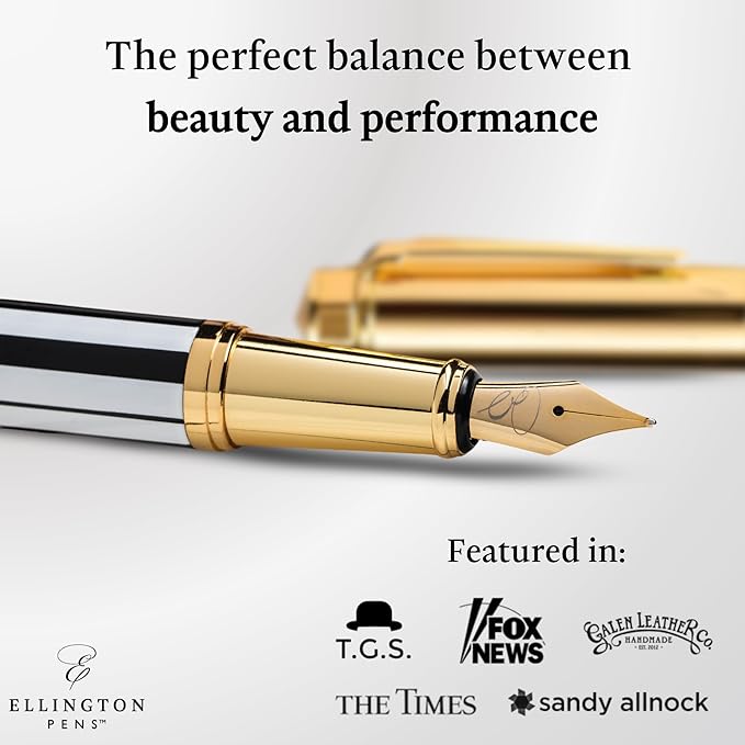Luxury Fountain Pen Set- Fountain Pens for Writing - Smooth Fine Nib - Includes Refillable Ink Converter, 3 Ink Cartridges [Black & Blue], Gift Box - Elegant Calligraphy