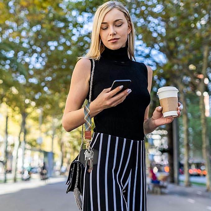 Fishent Stretchy Wristlet Keychain,Braided Cute Wrist Lanyards for Keys, Key Chain Holder for Women Men, Wrist Strap Keychain for Car Keys Phone Camera Wallet ID Badges Card (Denim Multin Color)