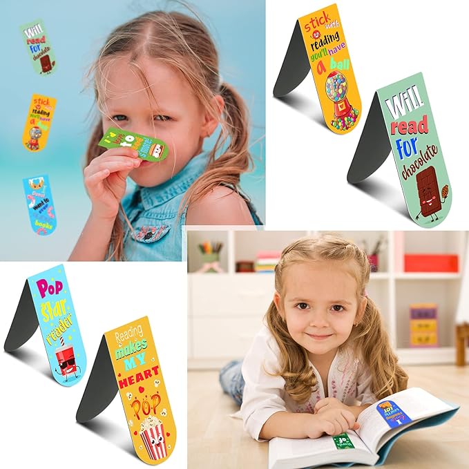 48 Pack Scented Bookmarks Magnetic Scratch and Sniff Bookmarks Fruit Food Bookmarks for Kids Cute Bookmarks with Sayings Christmas Bookmarks for Kids Students Teens Teachers (Food Flavor)