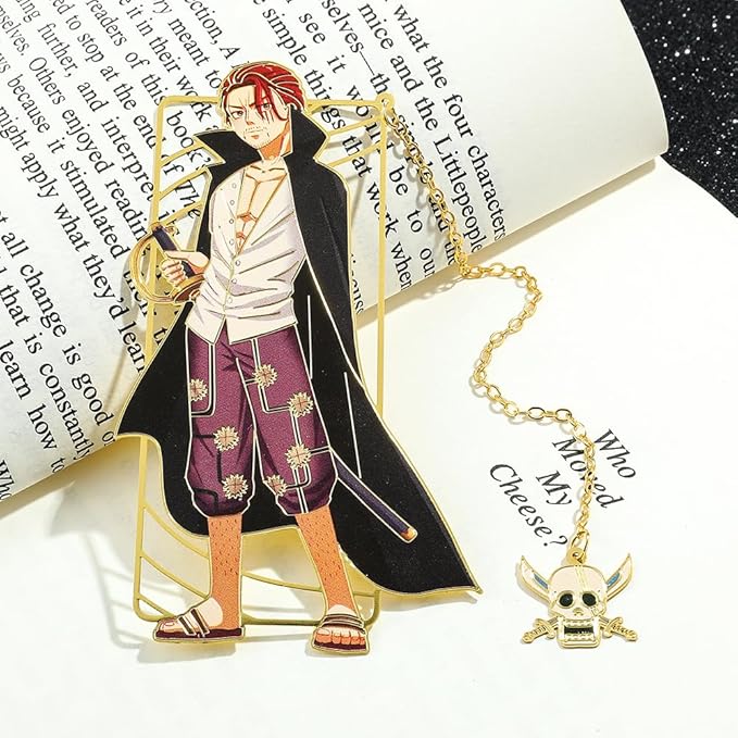 One Pieces Anime Luffy Shanks Uta Book Mark - Brass Metal Bookmark, Stationery School Supplies, Gift for Book Lover, Friends, Anime Fans Collection (Shanks)