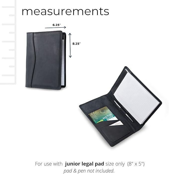 PEGAI Handmade 100% Leather Padfolio | Junior Legal Pad Folder Organizer for Business School Office Conference | Resume Interview Document Organizer Folio | Eriksen (Charcoal Black)