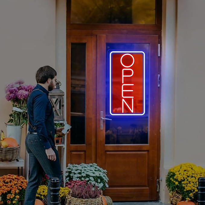 Open Signs for Business Ultra Bright LED Neon Open Signs for Business Storefront Window Glass Door Shop Store Florists Bar Salon Pubs with ON/OFF Switch (Blue/Red -Vertical, 32 Inch)