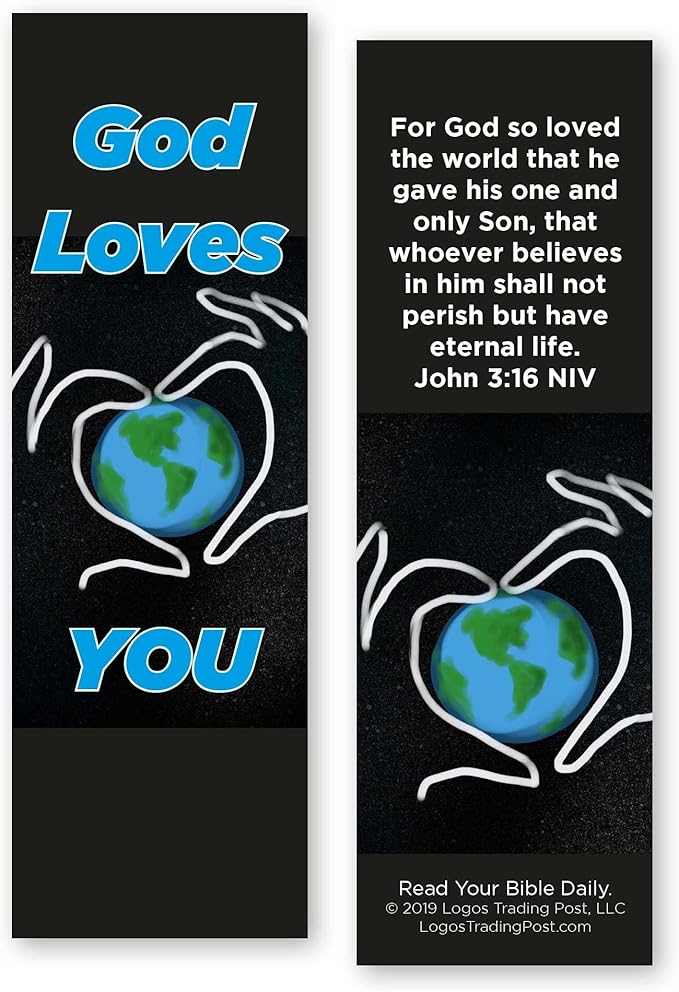 Children and Youth Bookmark, God Loves You, John 3:16, Pack of 25, Handouts for Classroom, Sunday School, and Bible Study