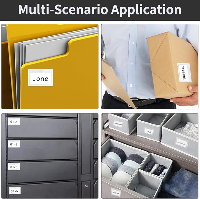 24 Pack Self-Adhesive Index Card Pockets for 3" x 5" Card,Clear Plastic Labels Holders with Top Open for Loading, Storage Bins, Library and Bins