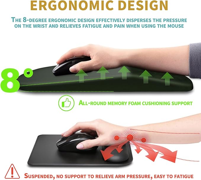 Hokafenle Ergonomic Mouse Pad Wrist Support with Massage Design, Wrist Rest Pain Relief Mousepad with Memory Foam&Non-Slip PU Base, Mouse Pads for Wireless Mouse & Desk (12x8 inch,Olive Green)