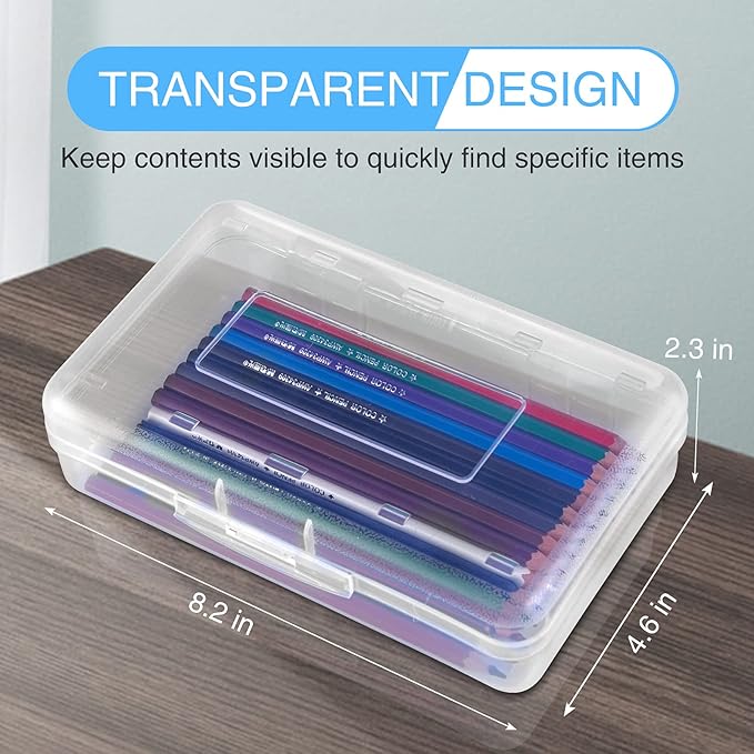 Sooez 3 Pack Pencil Case, Large Pencil Box Case, Clear Crayon Marker Box Bulk, Hard Plastic School Supplies with Snap-tight Lid, Stackable Storage Container Art Craft Organizer for Bead Pens, Clear