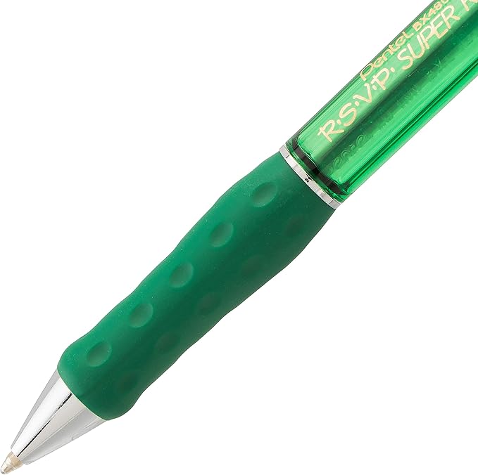 Pentel RSVP Super RT Ballpoint Pen, (1.0mm) Medium Line, Green Ink, Pack of 2 (BX480BP2D)