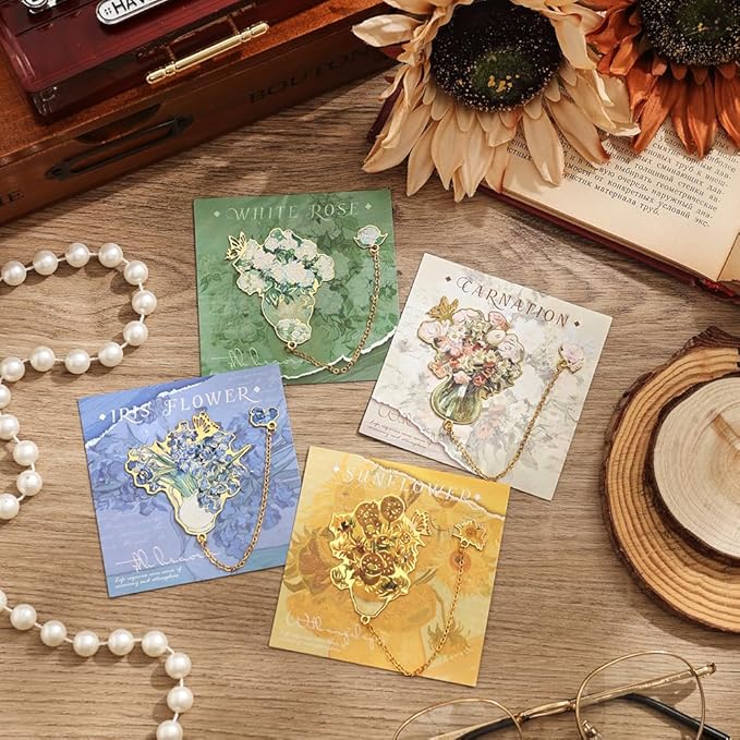4 Pieces Metal Bookmarks with Tassel, Golden Hollow Bookmark Monet Van Gogh Oil Painting Theme Book Mark Bookmarks for Book Lovers Writers Readers Children Teens for Women