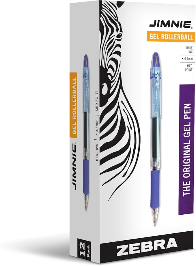 Zebra Jimnie Gel Pen, Stick, Medium 0.7 mm, Blue Ink, Smoke Barrel, 12/Pack