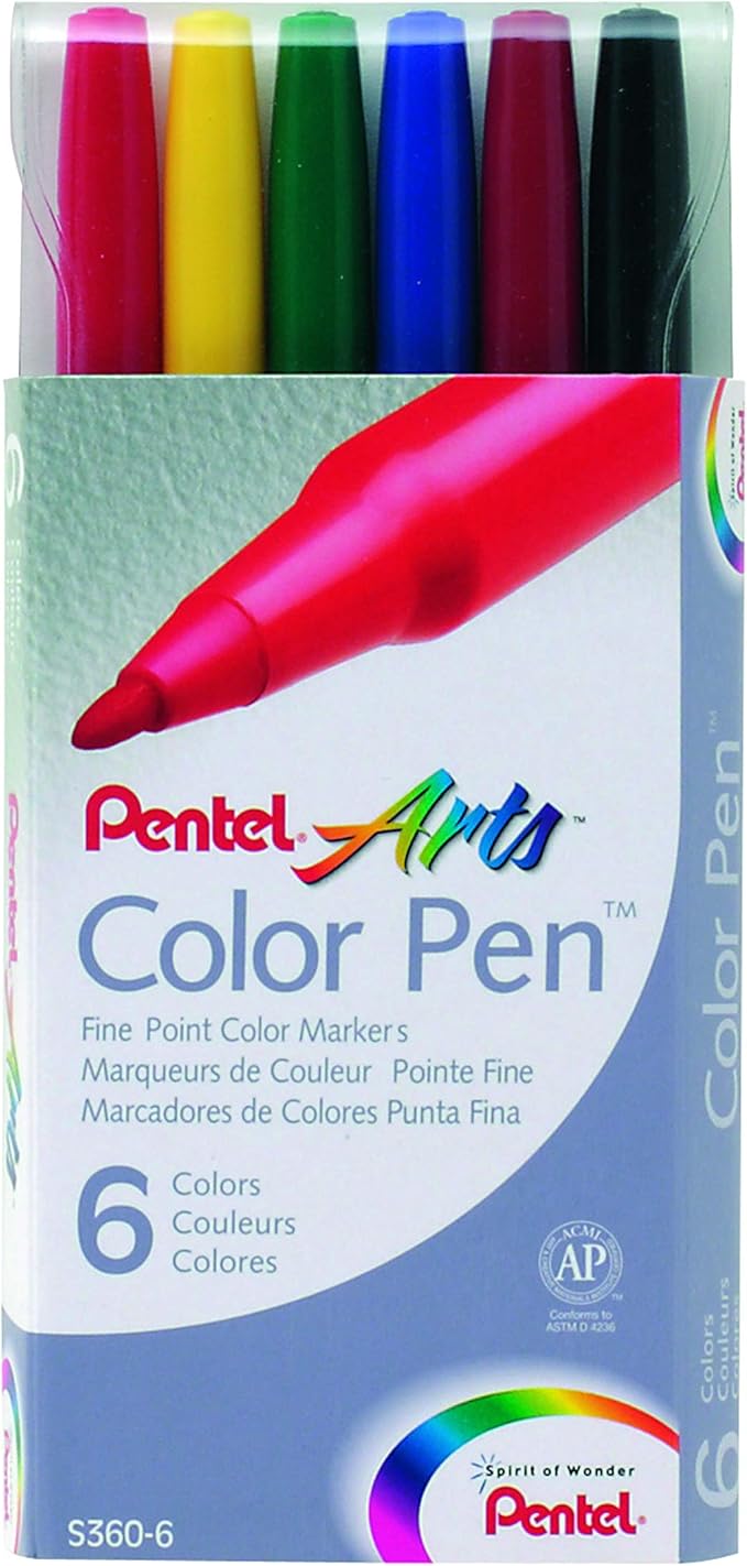 Pentel Arts Color Pen, 6 Color Set (S360-6)