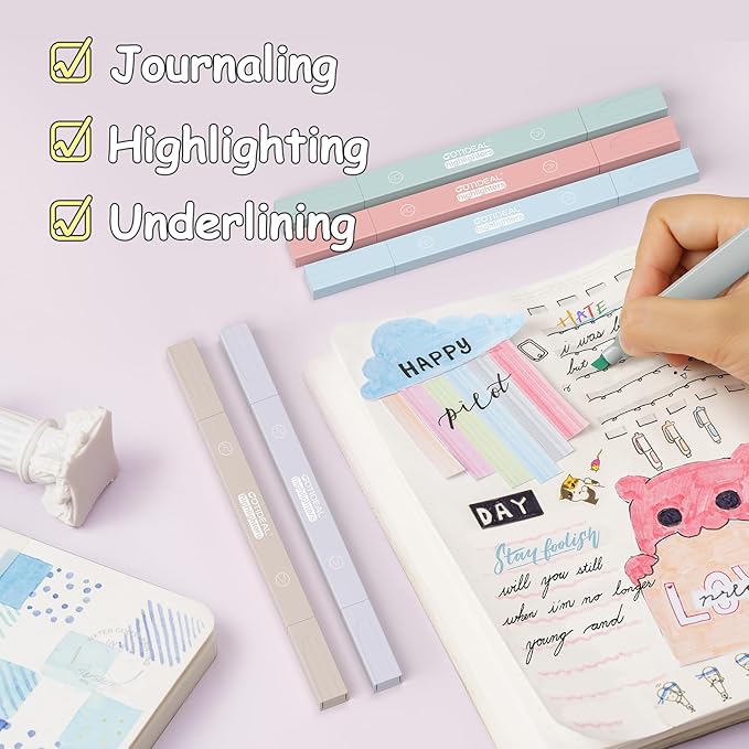 GOTIDEAL Aesthetic Cute Pastel Highlighters set, Dual tip 12 Pack No Bleed Bible Highlighters for office, School study accessory supplies
