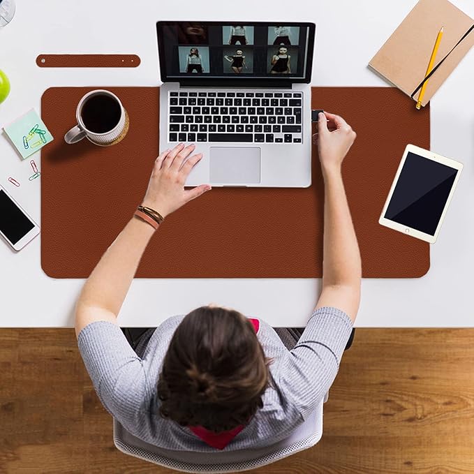 Boutilon Leather Desk Pad 35"x 17" Non-Slip Mouse Pad,Office Desk Mat,Waterprooft PU Leather Desk Blotter,Desk Pad Protector,Desk Writing Pad for Home Office Decor (L-Brown,35"x 17")