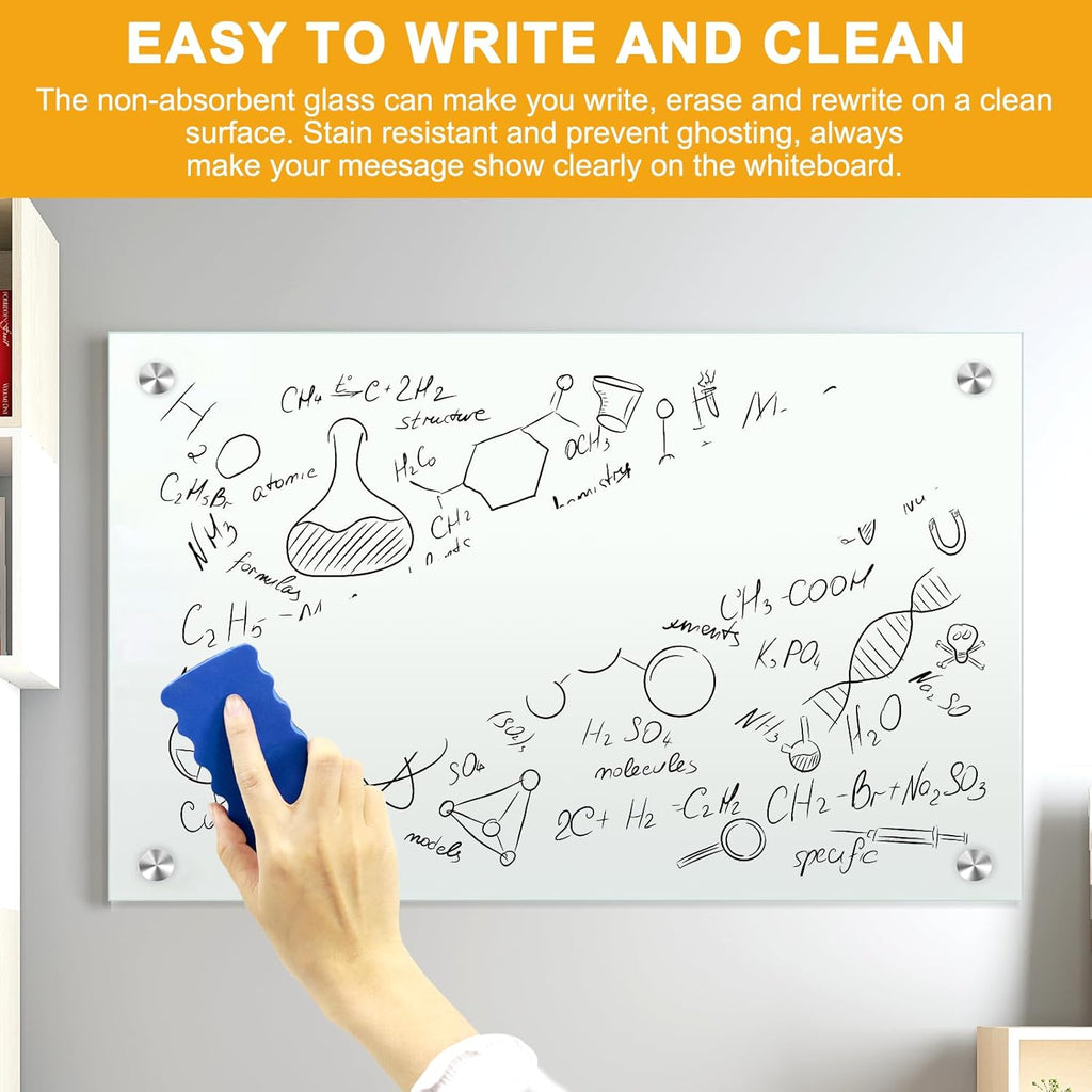 H-Qprobd Glass White Board for Wall Dry Erase Board 36" x 24" (2pcs) Magnetic Presentation Whiteboard for Home, Office and School