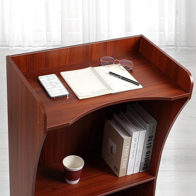 Podium Stand with Wheels, Wooden Versatile Reddish Brown Lectern for Classroom, Church Pulpits, Reception Desks, Lectures, Cash Registers