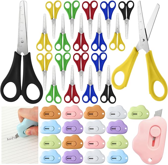 WILLBOND 36 Pcs Scissor Bulk Multipurpose Scissor Mini Retractable Utility Knife Cloud Flower Pocket Box Cutter All Purpose Scissor for Office Home School Sewing Fabric Craft Supply