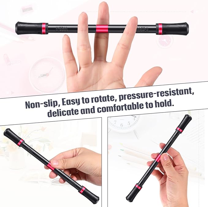 Outus 2 Pieces Spinning Pen Rolling Finger Rotating Gaming Trick Pen Mod with Tutorial No Refill Stress Releasing Brain Training Toys for Adults Office Supplies(Black and Red)