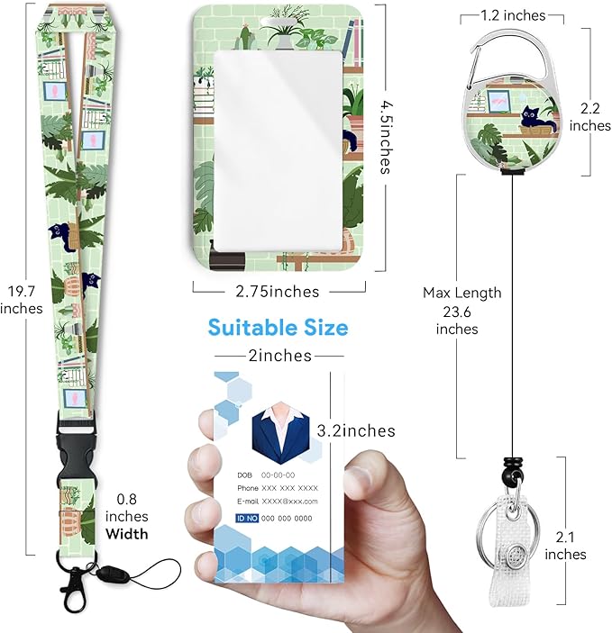 Cute Cat Hidden in The Flowers Badge Holder with Retractable Reel and Breakaway Lanyard，Badge Clips Retractable Heavy Duty Badge Reel，ID Holder with Breakaway Lanyard for School Nurse Office Teen ﻿…