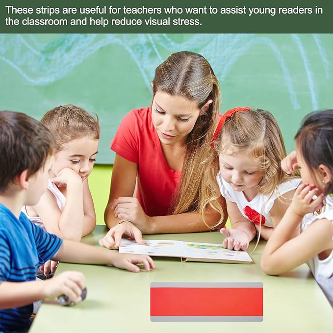 YOKIVE 8 Pcs Guided Reading Strips, Book Highlighter Strips Reading Tracker Bookmark Teacher Supply, Great for Classroom (Red Transparent, 7.48"x2.76")
