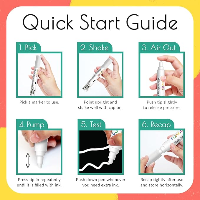 5 Acrylic White Paint Pens - Fine & Jumbo Size Ink Pens (1mm, 3mm, 6mm, 10mm, 15mm) - Permanent White Marker Ink for Rock Painting, Fabric, Tire, Metal, Wood, Canvas, Glass, Plastic, Ceramic