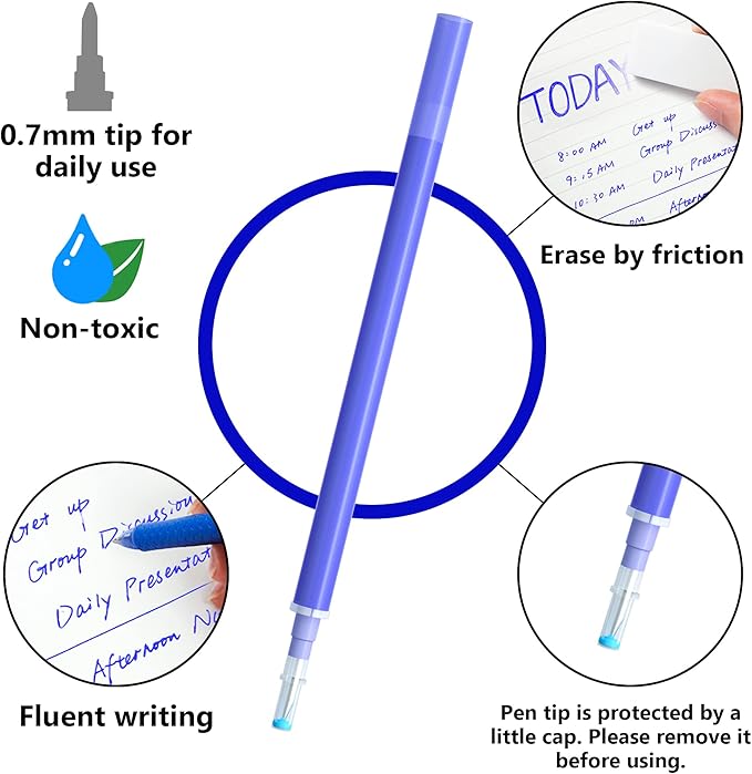 Vanstek 12 Blue Erasable Gel Pen Refills, Gel Ink Refills Compatible with FriXion & Friction Erasable Pens, Fine Point 0.7 mm, Perfect for Writing Planner & Crossword Puzzles