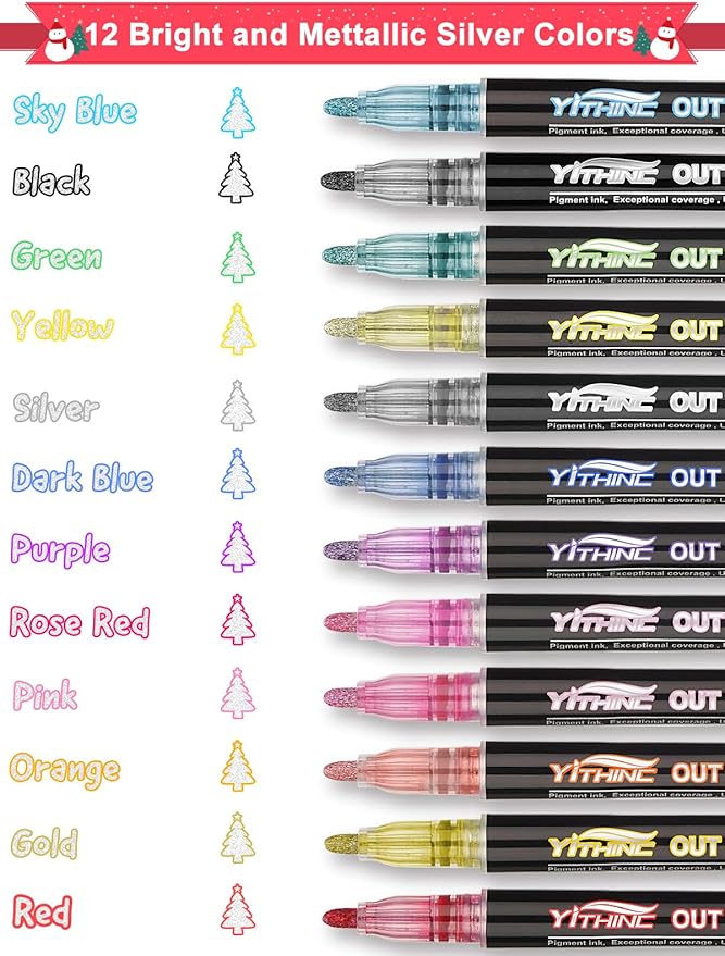 Outline Shimmer Markers, Easter Basket Essentials Stuffers, 12 Glitter Metallic Coloring Gel Pens, Tween Teen Girl Gifts Trendy Stuff, Cute School Art Craft Classroom Supplies Set for Kids Ages 4-16