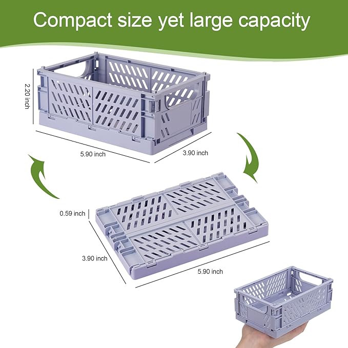 6-Pack Small Pastel Plastic Storage Baskets, Collapsible Crates for Organizing, Space-Saving Mini Bins for Classroom, Kitchen, Office, Bedroom (5.8" x 3.8" x 2.2")