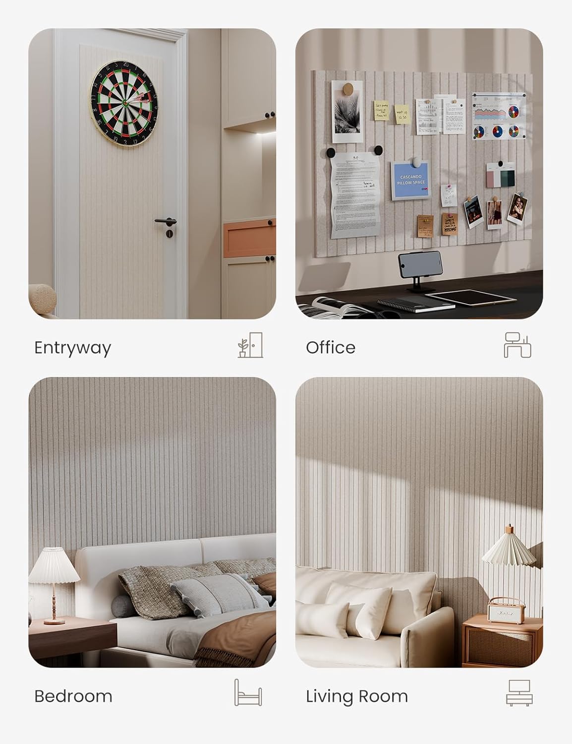 Bumusty Large Cork Board Alternative-36 x24 Felt Bulletin Board Tiles, with 30 Pushpins, 40 Adhesive Tabs, 6-Pack Slat Wall Paneling, Cork Boards for Office Push Pin Board Felt Board-Oatmeal