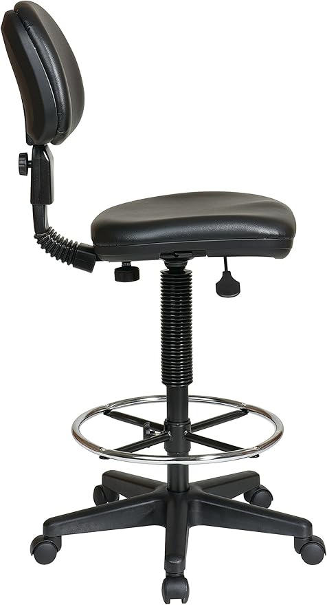 Office Star DC Series Adjustable Drafting Chair with Foot Ring and Sculptured Foam Seat, Black Vinyl