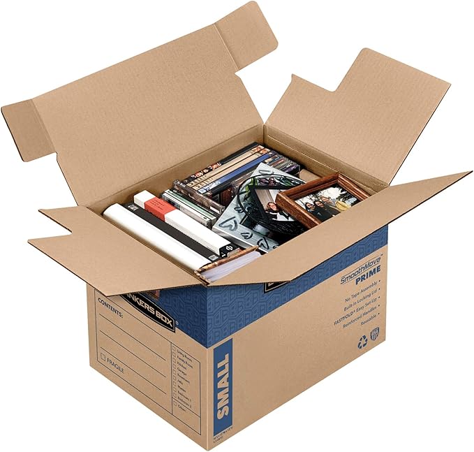 Bankers Box Small Prime Moving Box 15 Pack, Reinforced Handles, Tape-Free Assembly, Attached Lid, 16-in x 12-in x 12-in (0062711)
