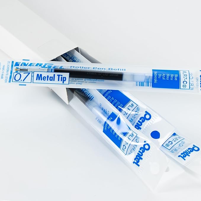 Pentel Refill Ink - For EnerGel Gel Pen, 0.7mm Metal Tip, Medium, Blue Ink, Pack of 6 Refills(LR7-6C)