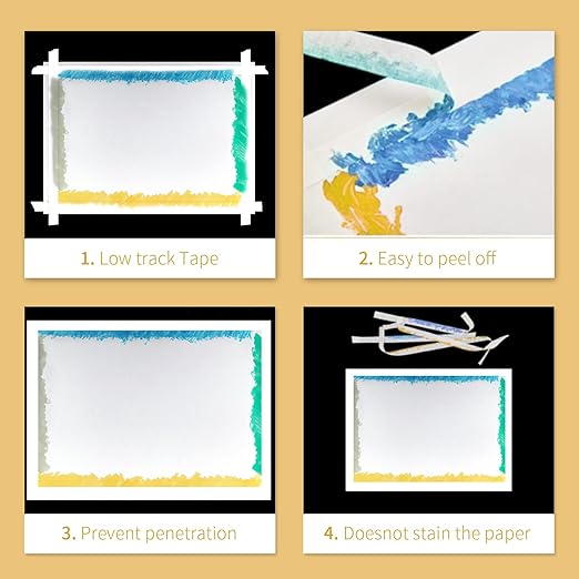 4 Packs White Artist Tape for Watercolor Paper Drafting Art Low Tack Masking Tape Acid Free Painter Watercolor Tape for Painting Canvas Framing, 0.25inch Wide 660FT Long Total