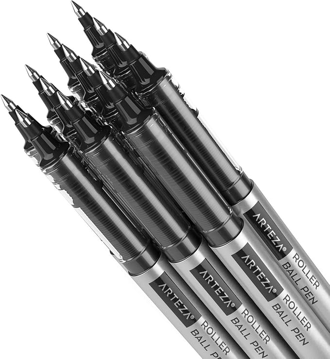 ARTEZA Rollerball Pens, Pack of 40, 0.7mm Black Liquid Ink Pens for Bullet Journaling, Fine Point Rollerball