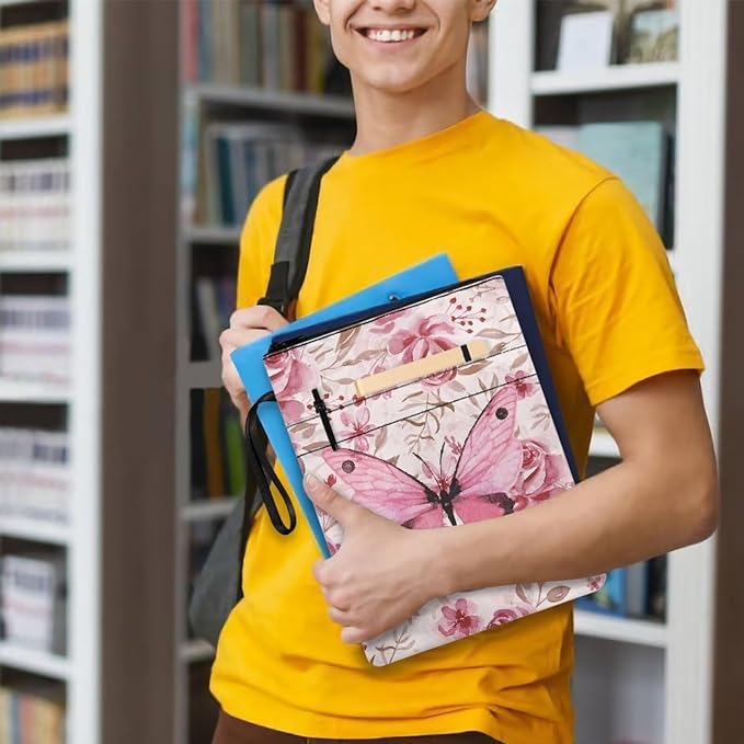 COEQINE Pink Butterfly Book Sleeve for Paperbacks Aesthetic Book Cover Portable Chain Front Pocket Keep Book Clean Washable