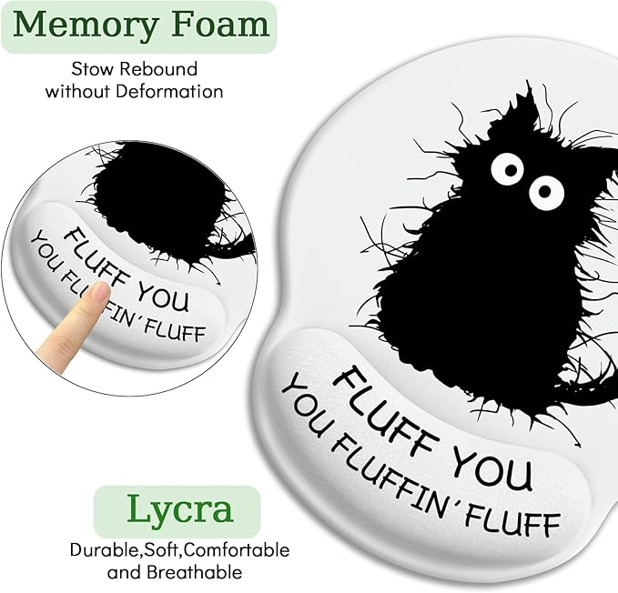 Funny Black Cat Mouse Pads for Desk, Ergonomic Mouse Pad with Wrist Rest, Gaming Mouse Pad Wrist Support with Non-Slip Pain Relief PU Base, Cute Office Desk Accessories Decor