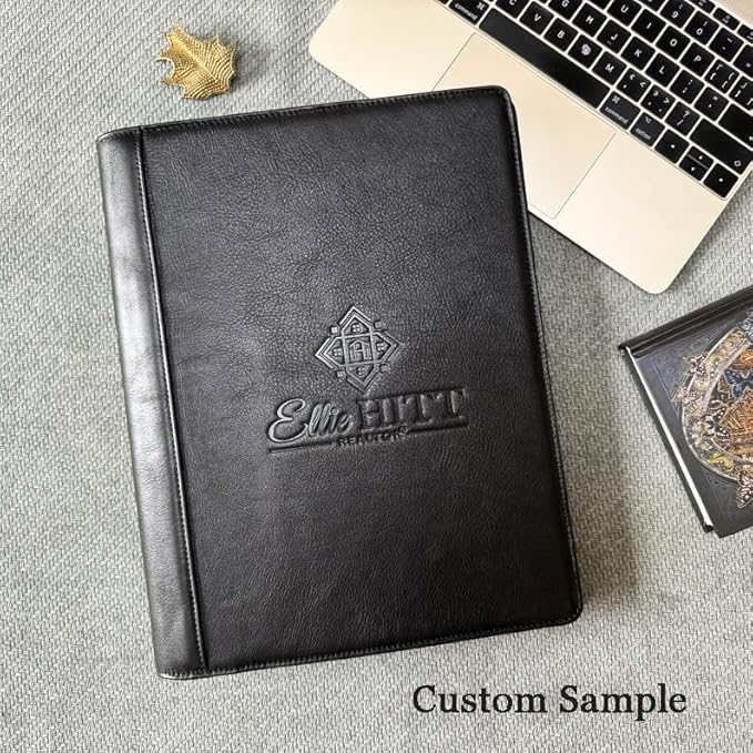 Personalized Leather Portfolio for Lefty, Engraved Leather Notepad Portfolio Binder, Custom Leather Legal Pad Padfolio, Christmas Gift for His/Her (Notepad, Black-Custom)