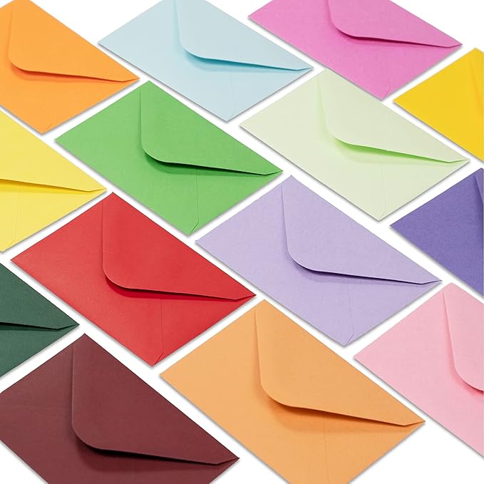 Gift Card Envelopes - 160-Count Mini Envelopes, Paper Business Card Envelopes, Bulk Tiny Envelope Pockets, 16 Colors, 4 x 2.7 Inches