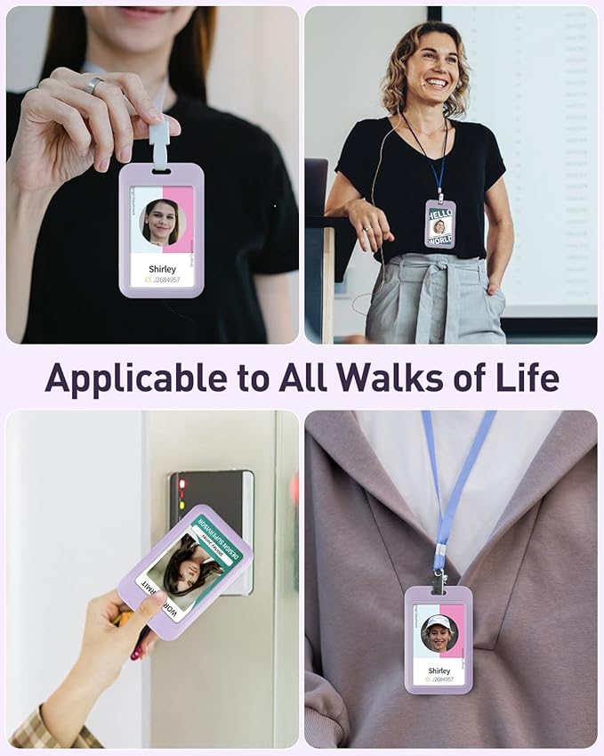 Uniclife 6 Pack Sliding ID Badge Holder Vertical Hard Plastic Case with Clear Window Light-Purple Card Protector for Office School ID Credit Cards Proximity Key Cards Driver’s Licenses and Passes