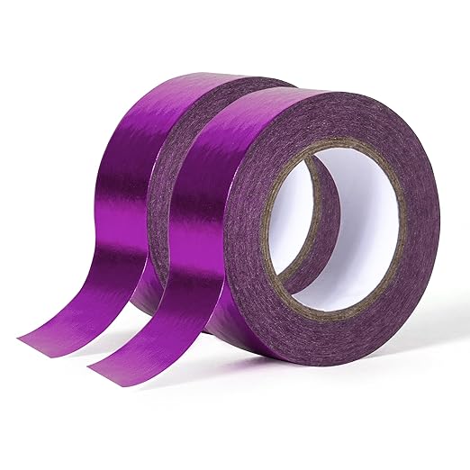 Solid Foil Washi Tape - Low Tack Self Adhesive Decorative Washi Tape Shiny Metallic Color - 3/5 Inch Wide and 66 FT Long Total, Purple