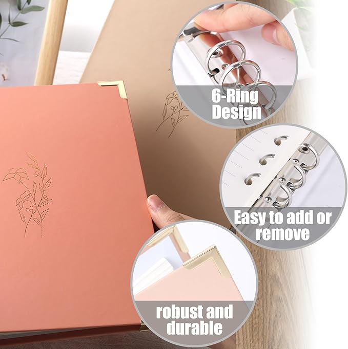 Koogel 2 Sets 6-Ring Binders, Refillable Binder 2 Colors 7"x9" Planner Binder for Journaling Collections with 70 Sheets Ruled Refill Paper