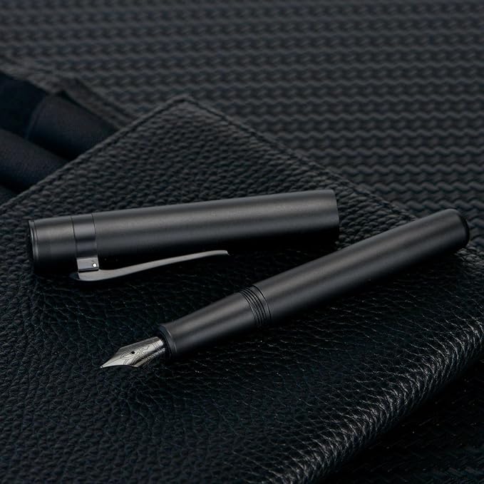 Hongdian M2 Black Forest Mini Fountain Pen, Fine Soft Nib & Sleek Shape Aluminium Short Pocket Travel Pen (Matte Black)