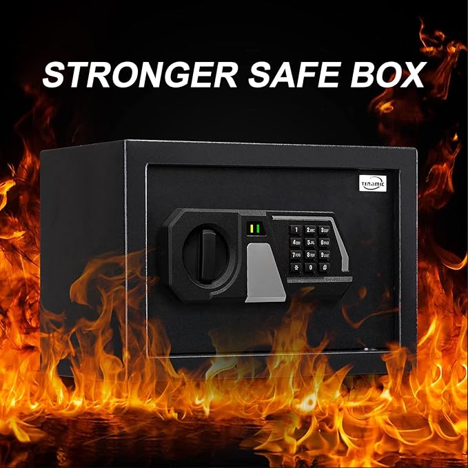 Tenamic Fireproof Safe Box 0.8 Cuft Electronic Digital Security Box, Keypad Small Lock Box Cabinet Safes with Internal Light, Solid Alloy Steel Office Hotel Home Mini Safe with 2 Passwords, Black