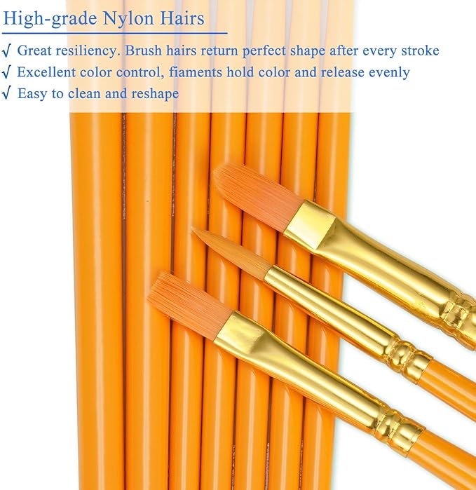 BOSOBO Paint Brushes Set, 2 Pack 20 Pcs Round Pointed Tip Paintbrushes Nylon Hair Artist Acrylic Paint Brushes for Acrylic Oil Watercolor, Face Nail Art, Miniature Detailing & Rock Painting, Orange