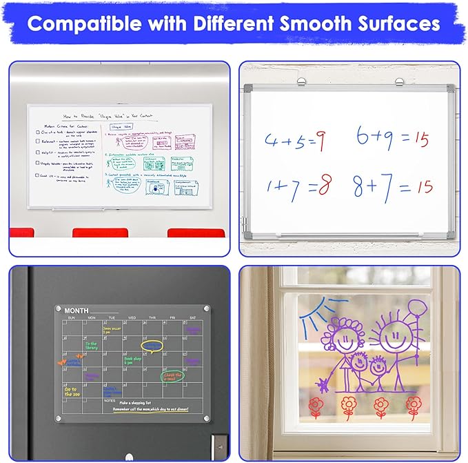 Maxtek Dry Erase Markers Fine Tip, Glass Board Markers for Glass, Window, Acrylic, Planning Board, 1mm Fine Points, 8 Bold Colors