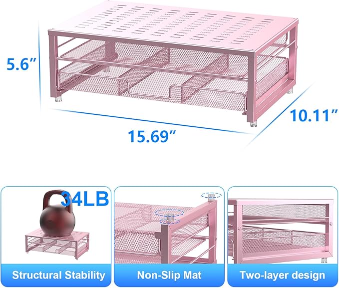 gianotter Computer Monitor Stand Riser, office organizer with Drawer, Office Organizers Storage for Classroom Office Supplies (Pink)