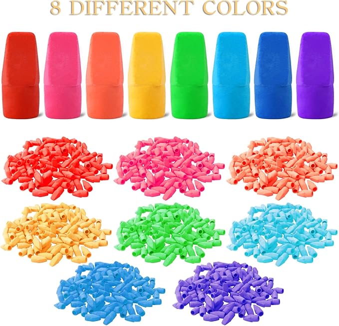 PRALB 400PCS Pencil Top Eraser Bulk Caps for Pencils,Chisel Shape Erasers Toppers Assorted Colors for Party Favors Games Prizes, Pencil Top Erasers Cap for Home School Classroom Office