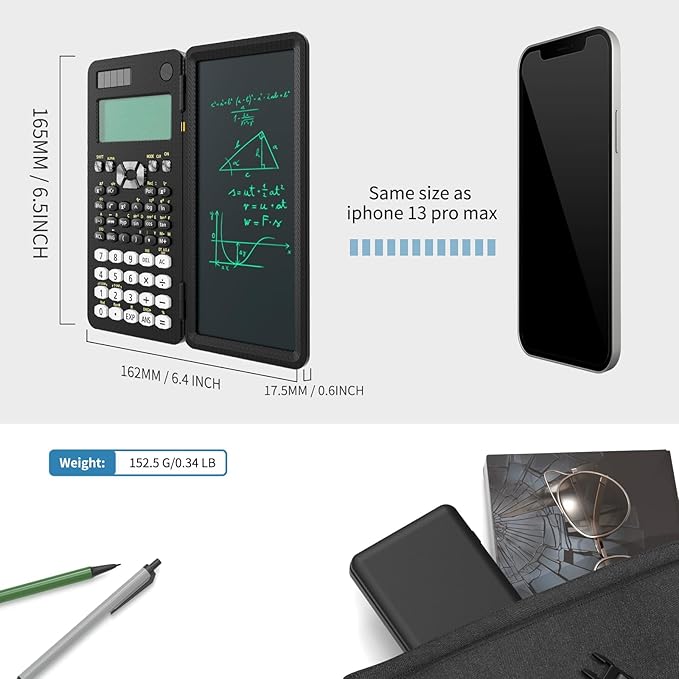 Scientific Calculator for School with Notepad, ROATEE Middle and High School Supplies for Students, 82 MS Foldable 2-Line Display Science Calculator with Writing Tablet, Solar and Battery Powered