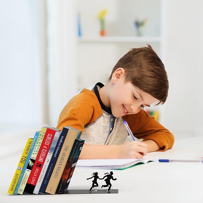 Artori Design Book Ends to Hold Books Heavy Duty - Hidden Metal Bookends for Shelves Desk or countertop - Bookend Book Holder for Home Decorative - Gift for Book Lovers and Home Decor (Runaway)