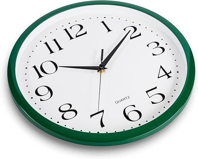 Bernhard Products Hunter Green Wall Clock Silent Non Ticking - 12 Inch Quality Quartz Battery Operated Round Easy to Read Home/Kitchen/Office/Classroom/School Clock